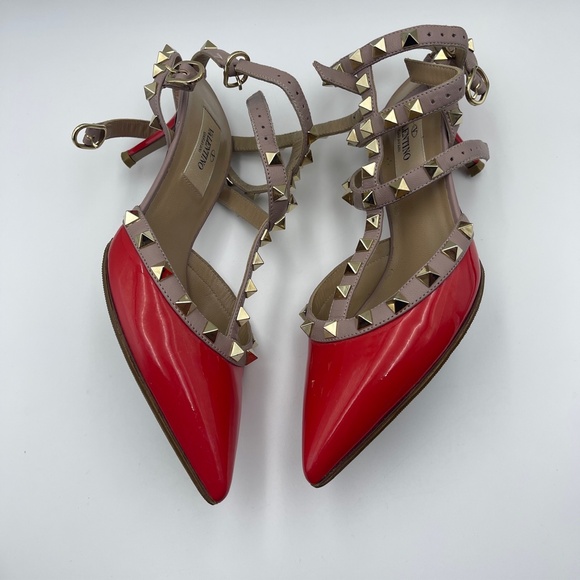 Valentino Garavani Red Patent Nappa Rockstud Ankle Strap 65mm Pumps Size 35.5 - Picture 11 of 13